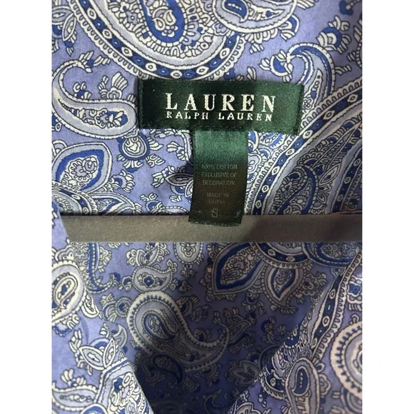 Lauren Ralph Lauren Women's Small Paisley Long Sleeve Button Blue Pajamas Set - Picture 4 of 6